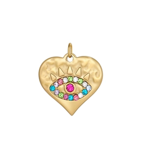 Pendentif cœur doré bohème avec motif œil protecteur en cristaux colorés