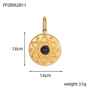 Detailed view of 1.6cm golden star of David pendant with black natural stone inlay