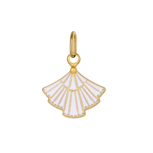 Detailed close-up of a ginkgo leaf charm with white enamel and golden plating finish