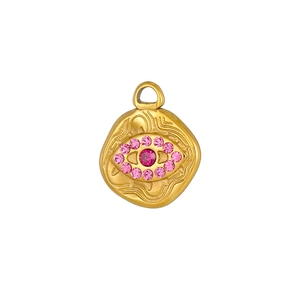 Pendentif œil maléfique doré en acier inoxydable vintage avec cristaux roses martelés