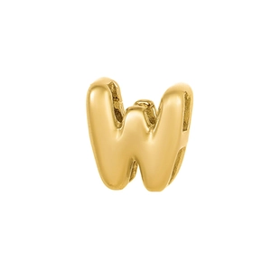 Detailed macro of a 3D hollow letter W pendant in polished 18K gold plated steel