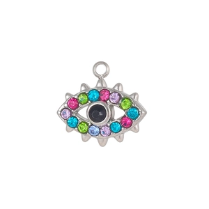 Pendentif œil porte-bonheur avec strass colorés et détails de cils pour bijoux DIY