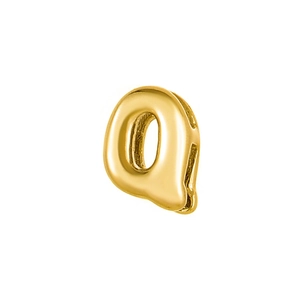 Detail shot of hollow letter Q pendant in 18K gold plated stainless steel for DIY jewelry