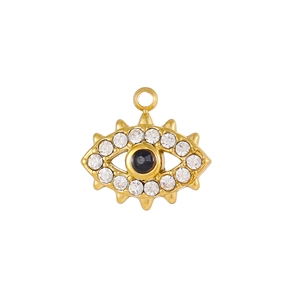 Pendentif œil porte-bonheur doré avec cristaux blancs et pierre noire pour bijoux DIY
