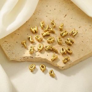 Polished 18K gold-plated hollow letter beads A-Z for DIY necklace jewelry making