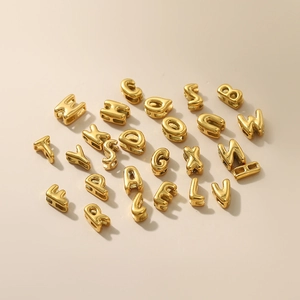 18K gold plated stainless steel hollow alphabet beads A-Z for DIY jewelry making