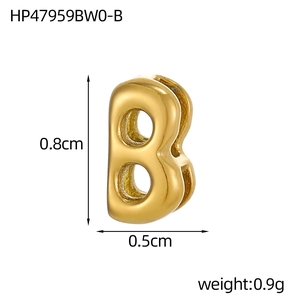 Detailed view of 18K gold plated hollow letter B pendant with size and weight specs