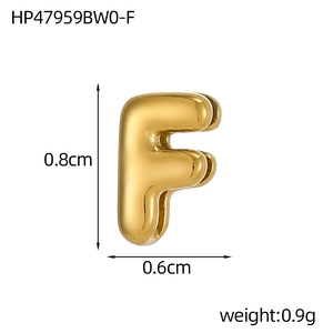 Detailed size view of 3D hollow letter F pendant in 18K gold plated stainless steel