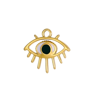 Pendentif œil porte-bonheur en laiton doré avec émail et détails de cils fins