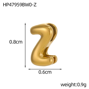 Detailed macro view of gold-plated letter Z pendant showing dimensions 0.8cm and 0.6cm