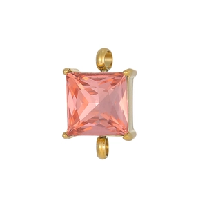 Makroansicht Pfirsich-Zirkon-Verbindungsteil mit Goldbeschichtung für DIY-Schmuck