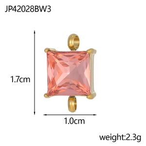 Rosafarbener rechteckiger Zirkonia Anhänger mit 1,7cm Höhe und 1,0cm Breite