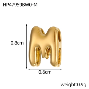 Detailed view of hollow M-letter pendant in 18K gold plated steel with dimensions