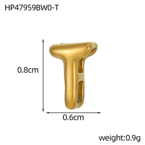 Detailed view of 18K gold plated hollow letter T pendant showing 0.8cm size and weight