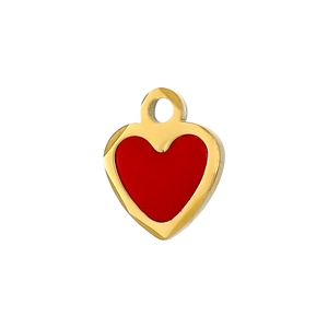 Pendentif cœur élégant en or avec émail rouge et bélière ronde pour bijoux personnalisés