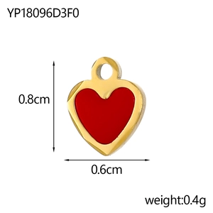 Pendentif cœur rouge style Hip-Hop en acier inoxydable avec dimensions de 0,8 cm