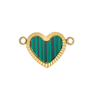 Détail du pendentif cœur en acier inoxydable avec bord doré et incrustation rayée