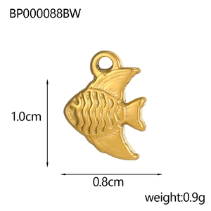 Golden stainless steel fish pendant with scale texture and size details 1.0cm x 0.8cm