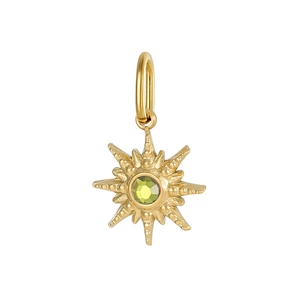 Pendente stella retrò placcato oro 18K con gemma verde e gancio lucido per collana