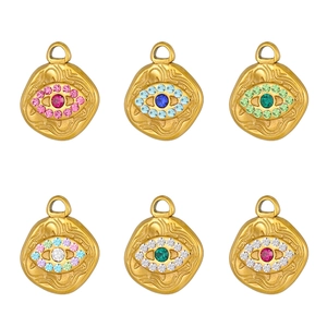 Lot de 6 pendentifs œil maléfique en acier doré et zircons colorés pour la création de bijoux