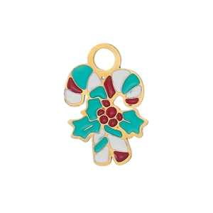 Pendentif de canne à sucre de Noël avec feuilles de houx en émail pour la création bijoux