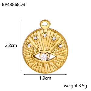 Ciondolo malocchio dorato in acciaio inossidabile con strass 2.2cm per 1.9cm
