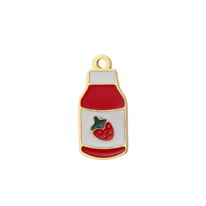 Mini ciondolo barattolo marmellata di fragole in smalto rosso per gioielli fai da te