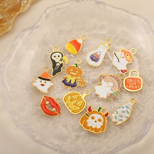 Cute Halloween alloy charms set including pumpkin, ghost and cat pendants for DIY jewelry