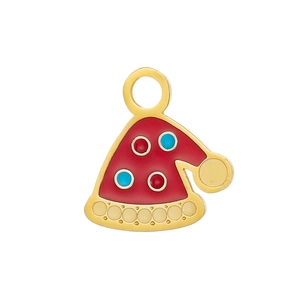 Pendentif bonnet de Noël en émail rouge et alliage doré pour la création de bijoux
