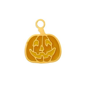 Detailed view of Halloween orange enamel pumpkin charm for DIY jewelry and keychains
