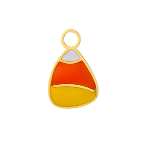 Detailed candy corn charm with yellow orange and white enamel on a gold alloy base