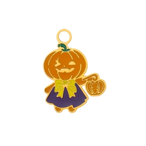 Halloween enamel pumpkin girl pendant in orange and purple for DIY jewelry making