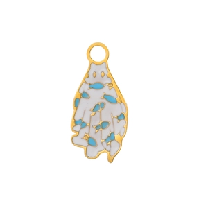 Asymmetric stainless steel gold pendant with blue and white enamel for DIY jewelry