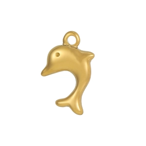 Ciondolo a forma di delfino dorato lucido in acciaio inossidabile con anello di fissaggio chiuso