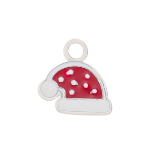 Détail d'un pendentif bonnet de Noël rouge et blanc avec anneau pour création de bijoux