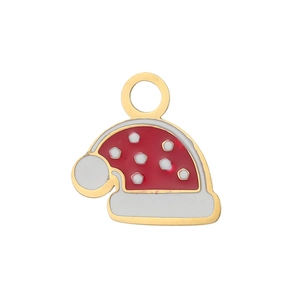 Pendentif bonnet de Noël en émail rouge et blanc avec bord doré pour création de bijoux