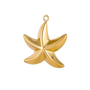Detailed close-up of a polished gold starfish charm pendant with a durable metal ring