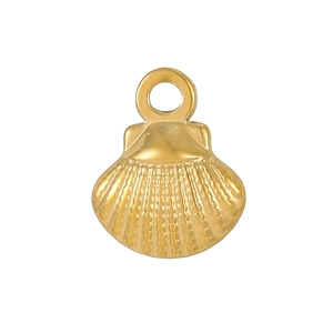 Detailed close-up of golden shell pendant with ribbed texture and integrated loop