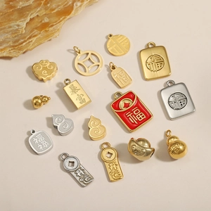 Stainless Steel Chinese Lucky Pendants Traditional Fu Character Gourd Ingot Charms For DIY Necklace Bracelet Making Jewelry