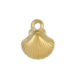 Detailed close-up of 18K gold plated seashell pendant charm with fine radial textures