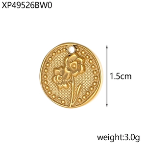 Detailed view of 1.5cm golden round flower pendant with 3.0g weight specifications