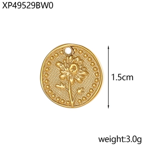 Macro shot of 1.5cm vintage gold flower coin pendant with detailed chrysanthemum embossing
