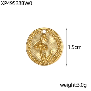 Detailed relief of lily of the valley flower pendant, diameter 1.5cm and 3.0g weight