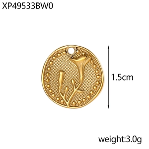 Golden titanium steel necklace with 1.5cm round rose flower relief pendant for women