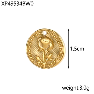 Detail view of 1.5cm gold rose pendant necklace showing 3.0g weight and size dimensions