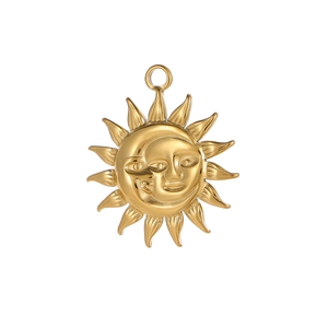 Baroque celestial sun and moon face pendant in gold-plated stainless steel for jewelry