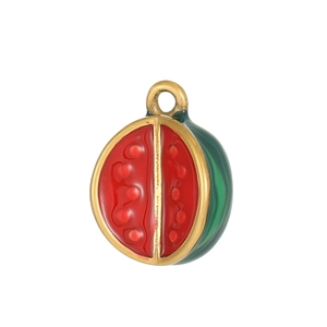 Cute watermelon charm made of gold-plated stainless steel with enamel drip for DIY jewelry