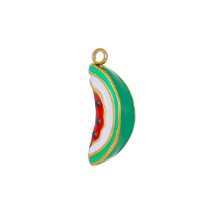 Cute enamel watermelon slice pendant with gold plating and vibrant summer fruit colors