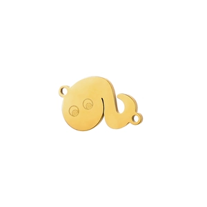 Detailed view of a golden stainless steel snake-shaped charm pendant with dual link holes