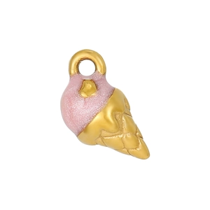 Pink glitter ice cream pendant in gold finish with tiny heart for DIY jewelry making
